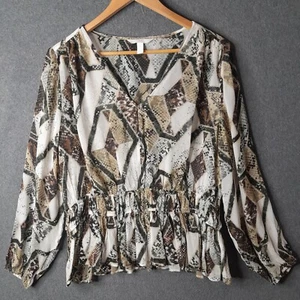 H&M Womens boho top peasant blouse Size 14 snakeprint long sleeves semi-sheer - Picture 1 of 20