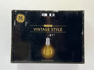 GE Lampadario stile vintage, nichel satinato con cavo nero per base media - Foto 1 di 2