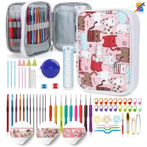 85PCS Crochet Hooks Kit Ergonomic Set with Case for Beginners & Yarn Lovers - Picture 1 of 15