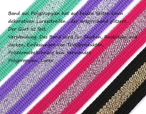 1 Meter 20 mm Gurtband Webband Wäscheband mint lila Polyester mit Lurex - Bild 1 von 3