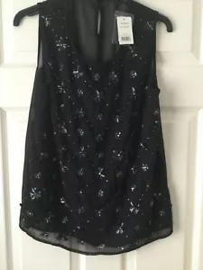 Ladies bnwt black chiffon beaded sleeveless top size 8 - Picture 1 of 3