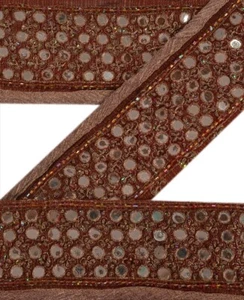Sanskriti Vintage 1 Yd Sari Border/Trim Dark Red Craft Hand Beaded Sewing Lace - Picture 1 of 6