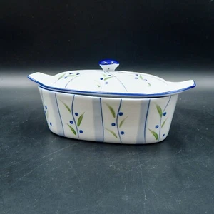 Plato de barco Cook Street Butter 8 pulgadas 3 piezas porcelana arándano vid rayas azules - Imagen 1 de 10