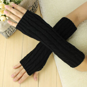 Knitted Wool Half Finger Long Gloves Cute Warm Fingerless Twist Knitted Mittens