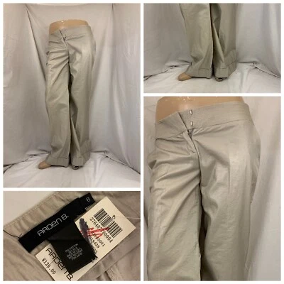 Arden B Pants Sz 8 Gold Flat Front Flare Cotton Silk Relaxed NWT YGI V1-575 - Image 1 of 4