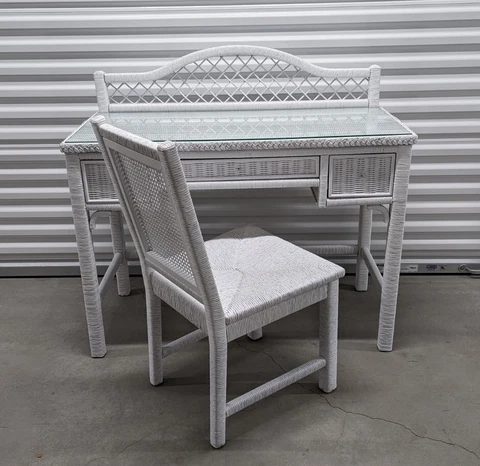 Vintage Wicker by Henry Link rattan desk with glass top and chair Cover
