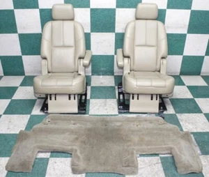 11' GM SUV SWB Leather Tan Rear Second 2nd Row Captains Bucket Seats Pair Set OE - Picture 1 of 24