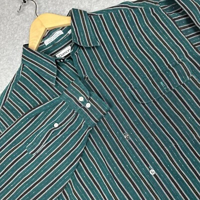 VTG Damon Shirt Mens L Green Vertical Stripes Metallic Disco Rave Long Sleeve - Image 1 of 4