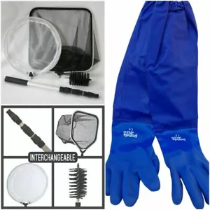 Teichreinigungs-Pflegeset, 4-in-1 Netz-Set mit Teleskopstange und Vollarmhandschuhen - Bild 1 von 4