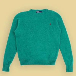 VTG 80s Polo Ralph Lauren Kelly Green Brushed Shetland Wool Crewneck Sweater 42 - Picture 1 of 4