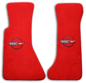 Avery Red 2pc Carpet Front Floor Mats for 1984-1996 Corvette C4 - Black Logo - Bild 1 von 2
