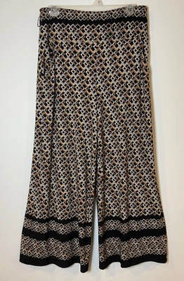 Joseph Ribkoff Pants Wide Leg Stretch Black Tan Cream Size 10 - Image 1 of 4