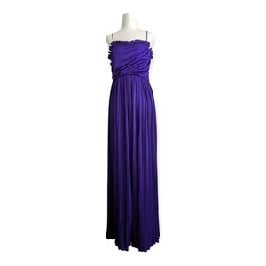 Vintage 70s Strappy Purple Accordian Pleat Disco Dress - Picture 1 of 11