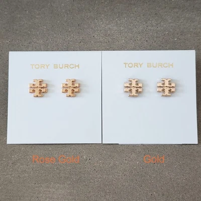 Подлинные серьги-гвоздики Tory Burch из розового золота 18 карат с небольшим логотипом 143361 - Изображение 1 из 2