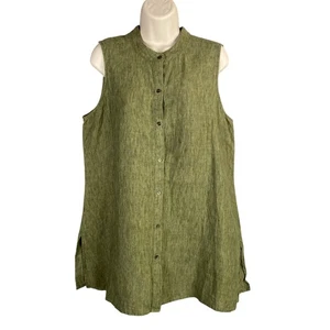 Eileen Fisher Tunika Top groß Bio Leinen Knopfleiste ärmellos Lagenlook Boho - Bild 1 von 6