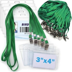 4x3 Name Tags Badge Holder with Lanyard 50 Pack Waterproof Horizontal ID Badg... - Picture 1 of 7