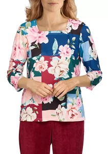 NWOT 🦋💎💥ALFRED DUNNER Woman 💥💎🦋 CLASSICS Floral Colorblock Top 1X - Picture 1 of 3
