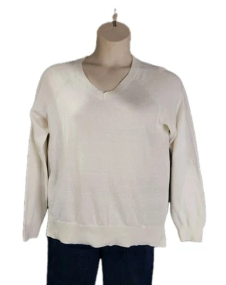 Lucky Brand V-Neck Sweater Womens Size Medium White Soft Knit Long Sleeve  - Image 1 of 4