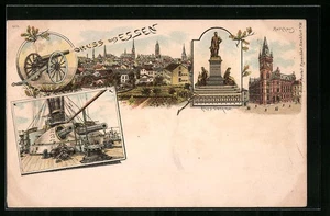 Lithographie Essen, Ortsansicht aus der Vogelschau, Kanonen auf Schiffsdeck, Ra  - Picture 1 of 2