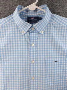 Vineyard Vines Check Large Button-Down Slim Fit Tucker Cotton Blue Pocket Shirt - Picture 1 of 23