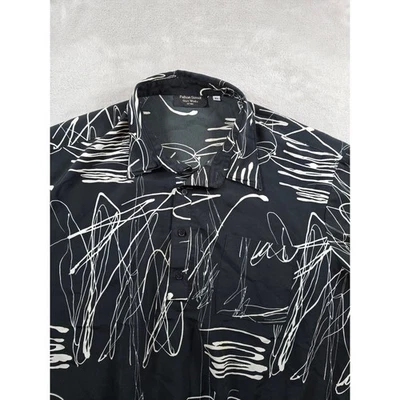 Fulton Street 衬衫 Works 男式 2X 黑色白色抽象短袖领 Polo 衫 — 第 1/4 张图片