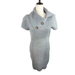 Pink Rose Gray Mixed Stitch Short Sleeved Sweater Dress Size L - Picture 1 of 6
