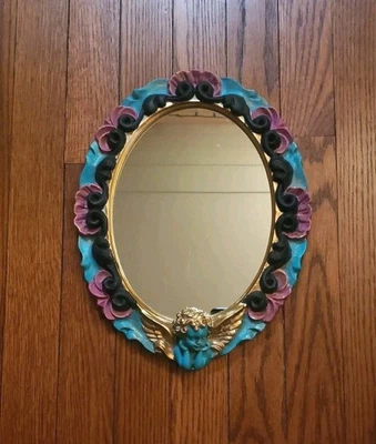 Espejo de pared ovalado de resina vintage Hollywood Regency pintado a mano Foto 1 de 4