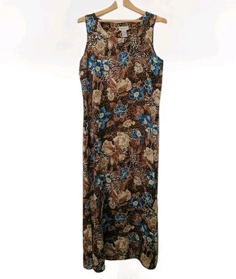 Vestido sin mangas Studio Ease talla 12 negro floral cuello redondo sin mangas marrón largo Foto 1 de 4