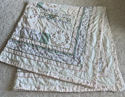 West Elm Bedspread Cottage Core Shabby Quilt Embroidery Pastel 84 x 84" Full Bed - Image 1 of 4
