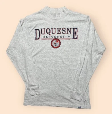Vintage Duquesne University Dukes 1990s T Shirt Long Sleeve Medium Gray 90s Vtg - Image 1 of 4