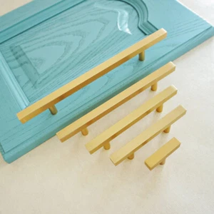 2.5" 3.78" 5" 6.3" 7.55"Cabinet Handles Kitchen Pulls Brushed Brass Drawer Pull  - Picture 1 of 9