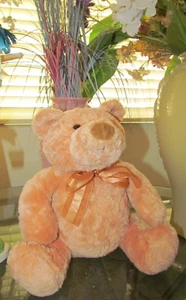 Vtg Gund "Heads and Tales" Sitting Peach Bear w/Ribbon 12" L@@K - Foto 1 di 6