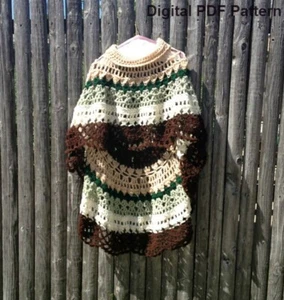   Asymmetric Long Poncho Circular Shawl Crochet Printed Pattern  - Picture 1 of 6