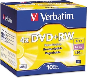 Verbatim 94839 DVD+RW Discs, 4.7GB, 4x, w/Slim Jewel Cases, Pearl, 10/Pack - Picture 1 of 1