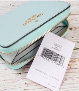 Kate Spade Darcy Sky Blue Pebbled Leather Zip Around Card Case - Picture 1 of 8