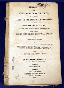 1822 History of the United States...to Cession of Florida Wiliam Grimshaw AS IS! - Picture 1 of 3