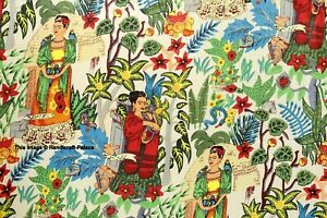 5 Yard Hand Block Print Handmade Cotton Indian Frida Kahlo Print Kimono Fabric