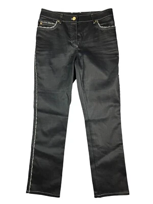 ESCADA Women's Gray Coated Jeans w Knit Trim  Size M  NWOT  Mid Rise Edgy Rocker - Image 1 of 4