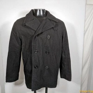 ANTIGUO AZUL MARINO Chaqueta Abrigo de Mezcla de Lana Abrigo de Guisantes Para Hombres Talla M Negro Aislado - Imagen 1 de 7