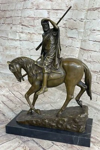 VINTAGE BRONZE SCULPTURE "ARAB ON HORSEBACK" VERY RARE "I. Bonheur" STATUE GIFT - Picture 1 of 10