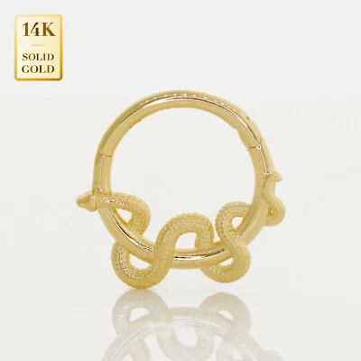 14K REAL Solid Gold Snake Septum Nose Piercing Hoop Nose Piercing 16 Gauge Foto 1 de 4