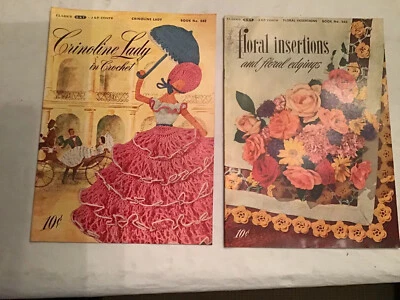 2 Vintage Crinoline Lady In Crochet Pattern Floral  Insertions 1949 #262 # 263 - Image 1 of 4