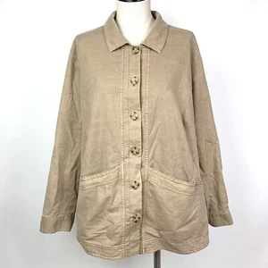 J. Jill Casual Shirt Jacket Button Front Pockets Stretch Khaki Tan XL Lagenlook - Picture 1 of 7