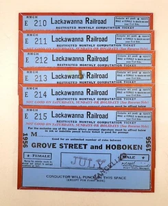 (6) 1956 Lackawanna Railroad Ticket #210-215 Grove St & Hoboken NJ. Train Ticket - Picture 1 of 2