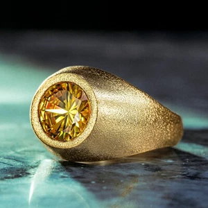 925 Sterling Silver Basic Handmade Gold Plated Round Citrine Stone Mens Ring - Picture 1 of 4