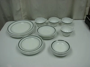 Pyrex Tableware by Corning 20 Piece Set, Green Stripe Patern. NICE! - Picture 1 of 11