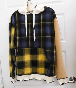 Jaded London Multi Plaid Corduroy Pullover Sweatshirt Hoodie sz 2 - Picture 1 of 5