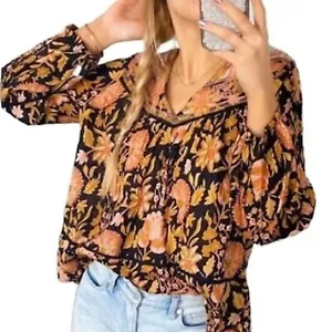 Top Pullover Rachel Zoe Boho Estampado Floral Boho Campesino Plisado Bordado - Imagen 1 de 11