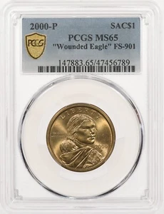 2000-P SAC$1 PCGS MS65 Wounded Eagle FS-901 Sacagawea Dollar Speared Variety - Picture 1 of 3