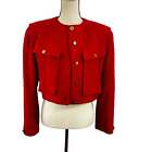 Vintage 80s Red Cropped Wool Blazer w Gold Buttons Size Medium